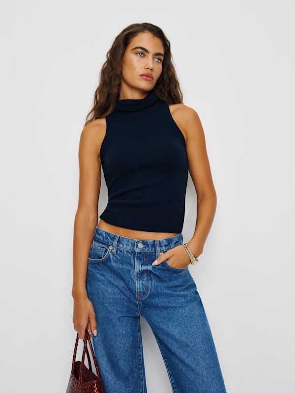 Marcy Cashmere Turtleneck Tank - Navy